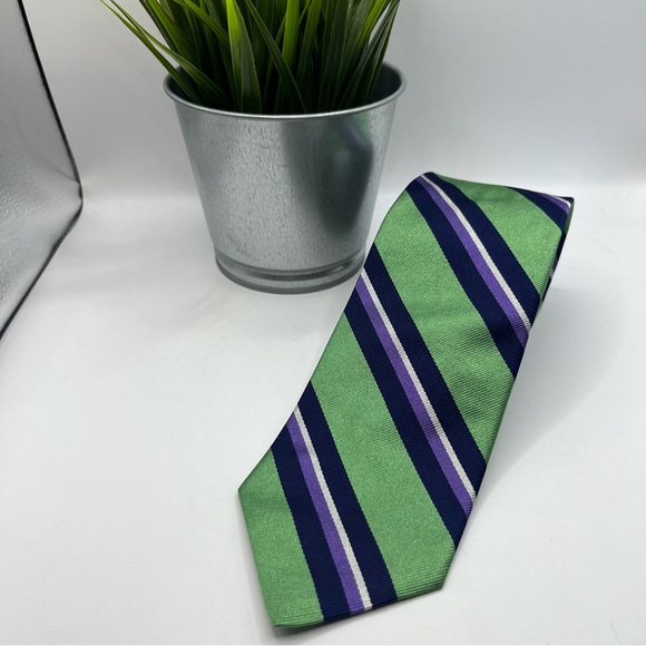 Brooks Brothers Striped tie Green with Navy and Purple stripes - Picture 2 of 5